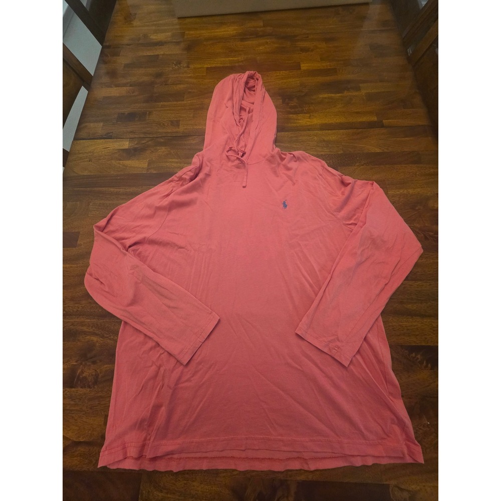 Polo Ralph Lauren Mens XL Coral Pink Long Sleeve Hooded Shirt Cotton Jersey 179